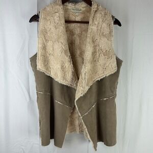 Davi & Dani Faux Shearling Vest Women Medium Tan Cream Draped Open Front DV4369A